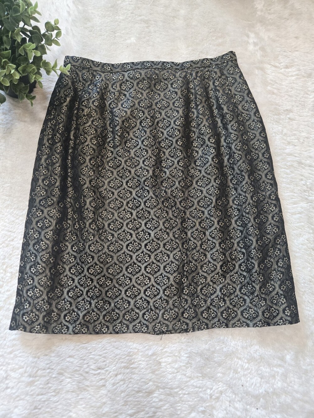 Gantos Vintage 90s Black Gold Metallic Brocade Whimsigoth Office Pencil Skirt, 6